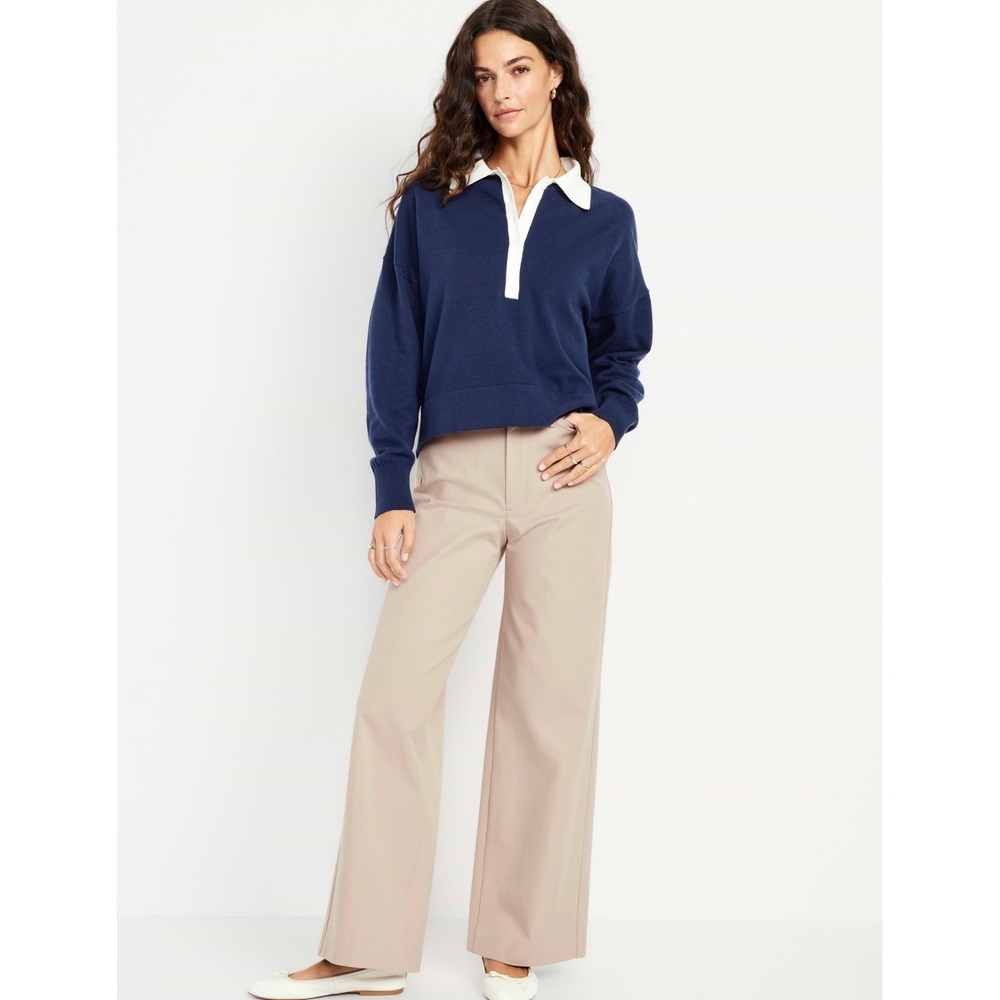 Old Navy Pixie Super Wide Leg Pants Tan Khaki High Waisted Petite L 14P NEW
